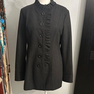 Tulle Charcoal Ruffled Trench Coat